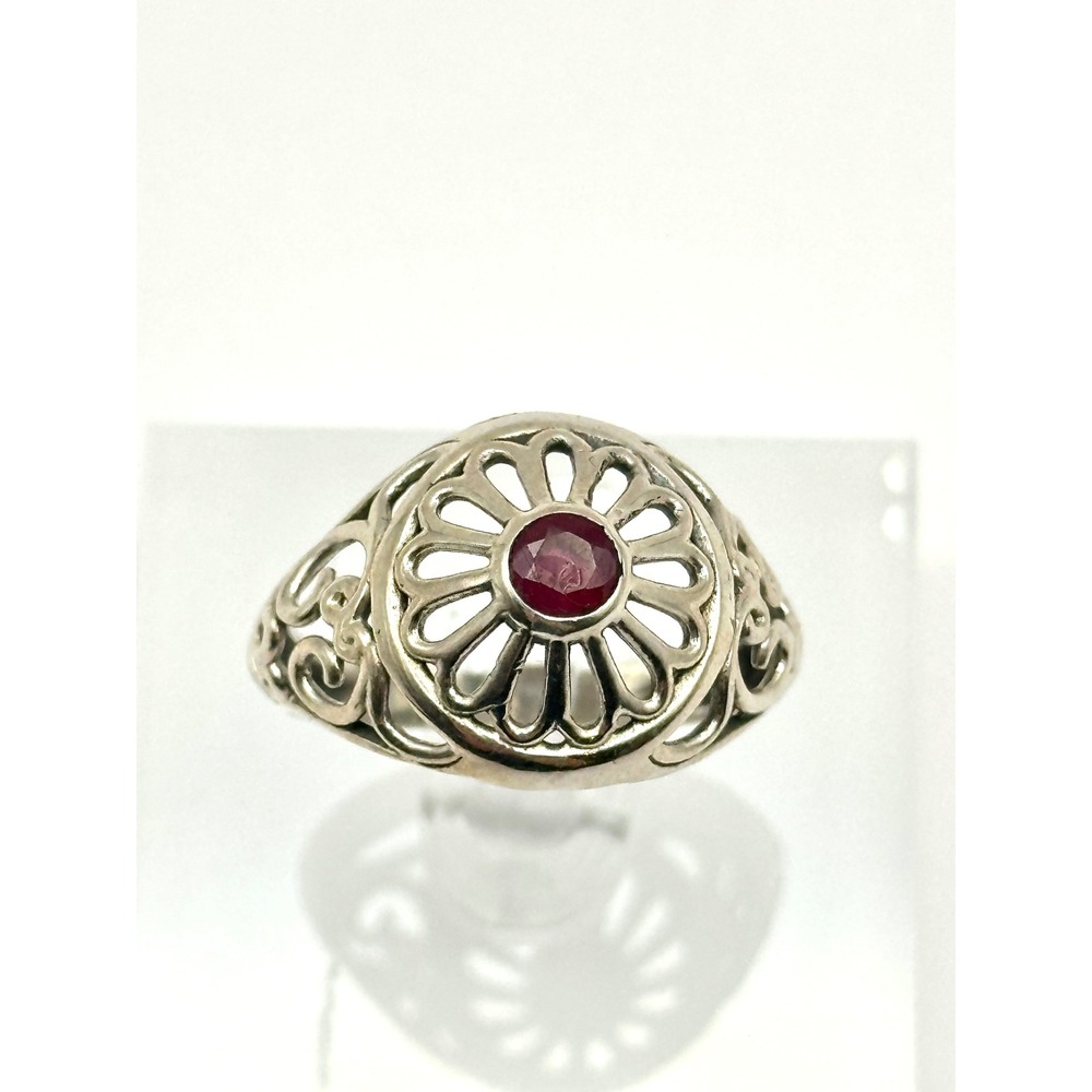 Faceted Ruby Filigree Sterling Silver Ring Size 9… - image 2
